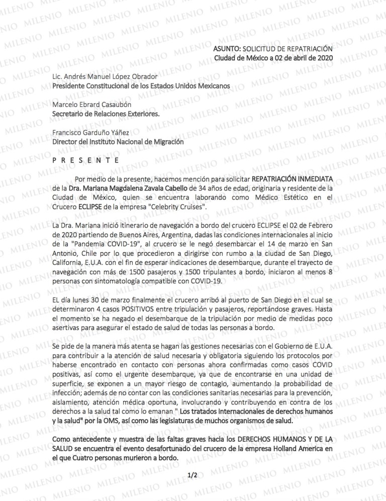 La carta enviada al presidente López Obrador