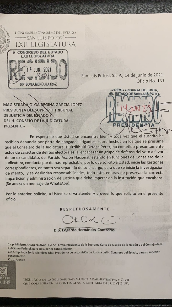 Piden que funcionario del PJ sea separado del cargo por apoyar candidato en SLP. (Gerardo Duque).